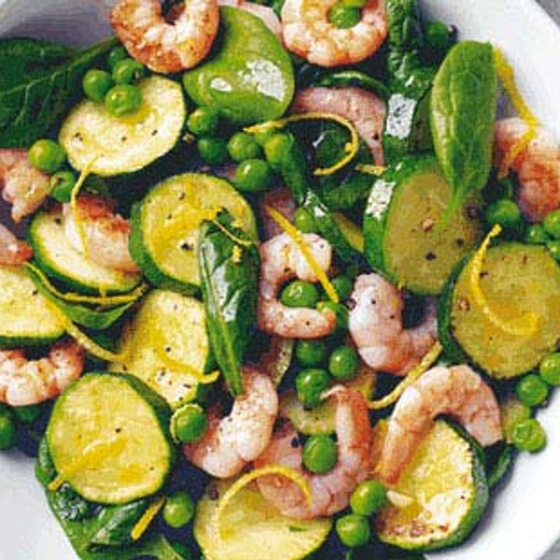 Garlic prawn, courgette and lemon pan fry