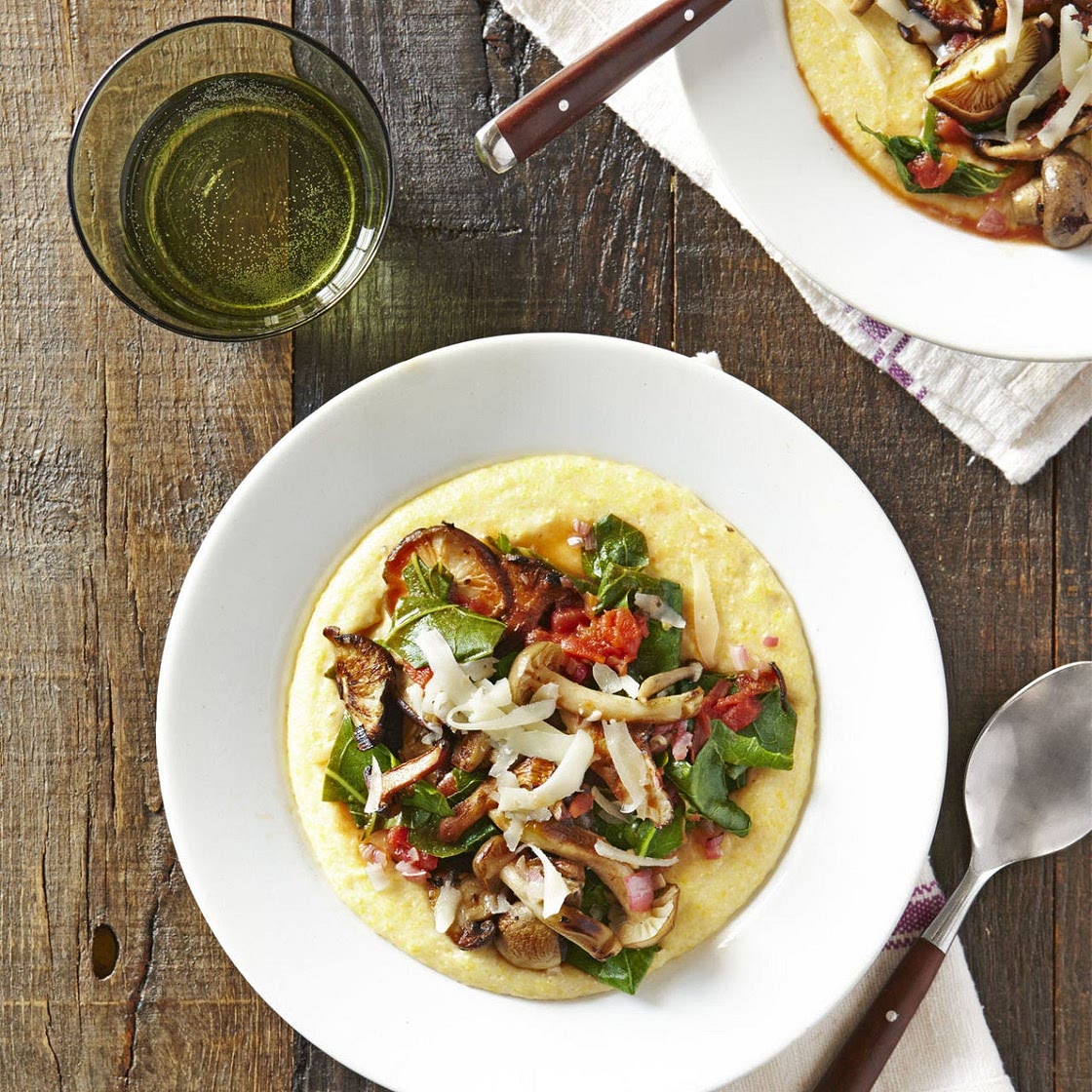 Creamy Polenta with Mushrooms & Collards