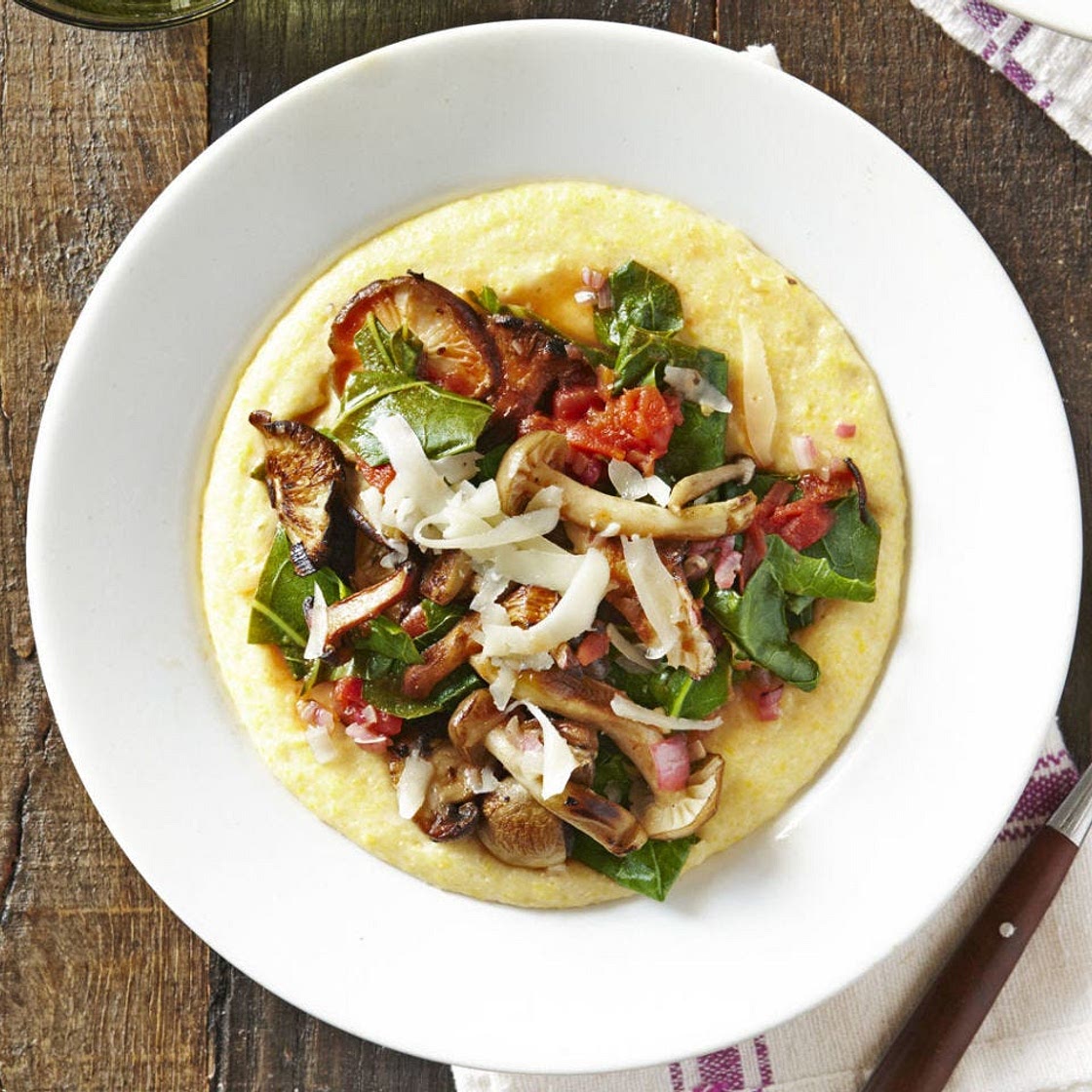 Creamy Polenta with Mushrooms & Collards