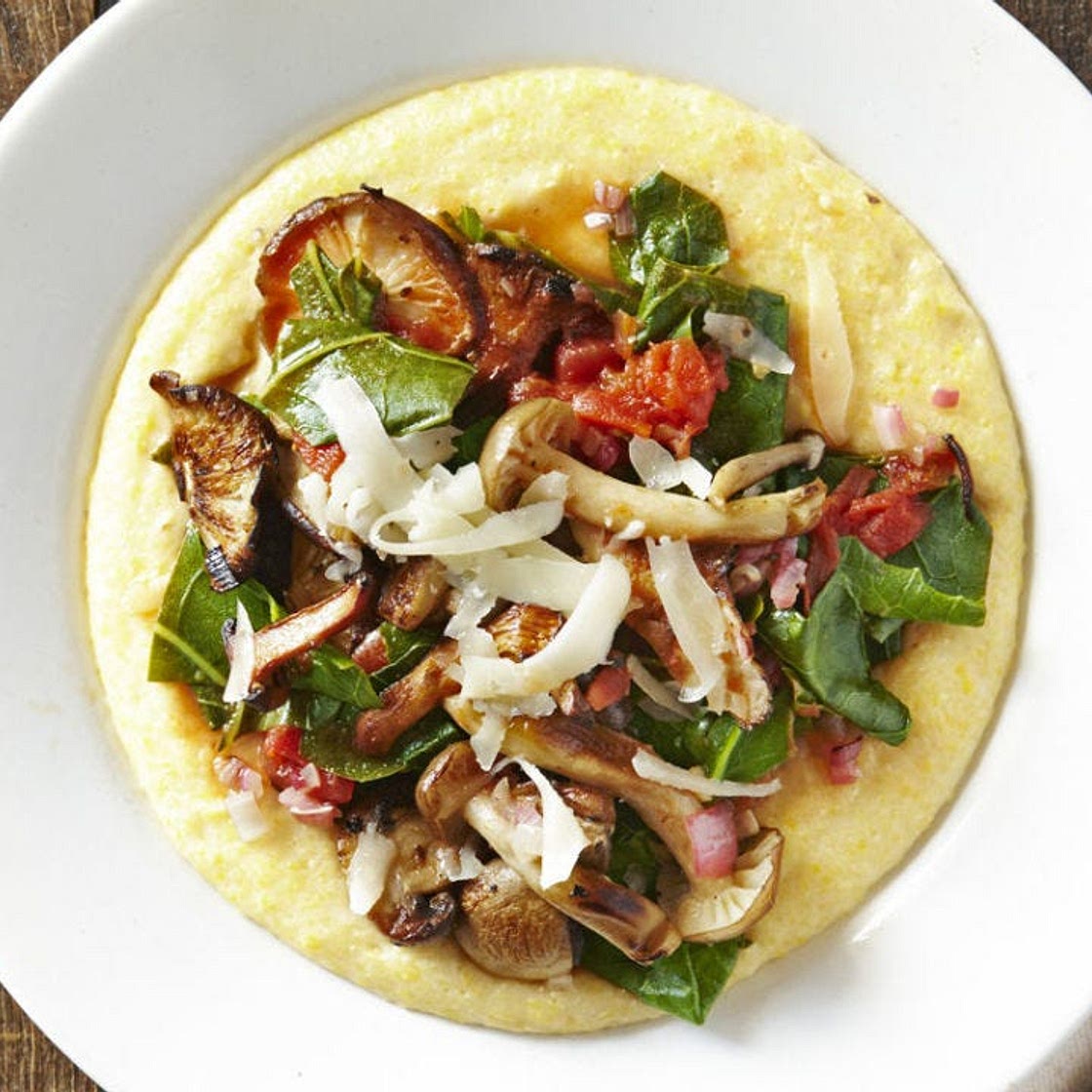Creamy Polenta with Mushrooms & Collards