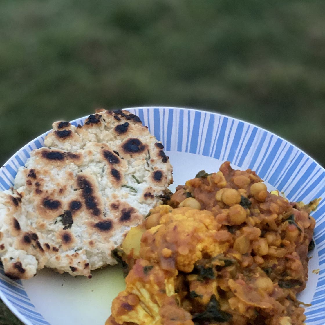 Cauliflower and Spinach Dahl with homemade naans