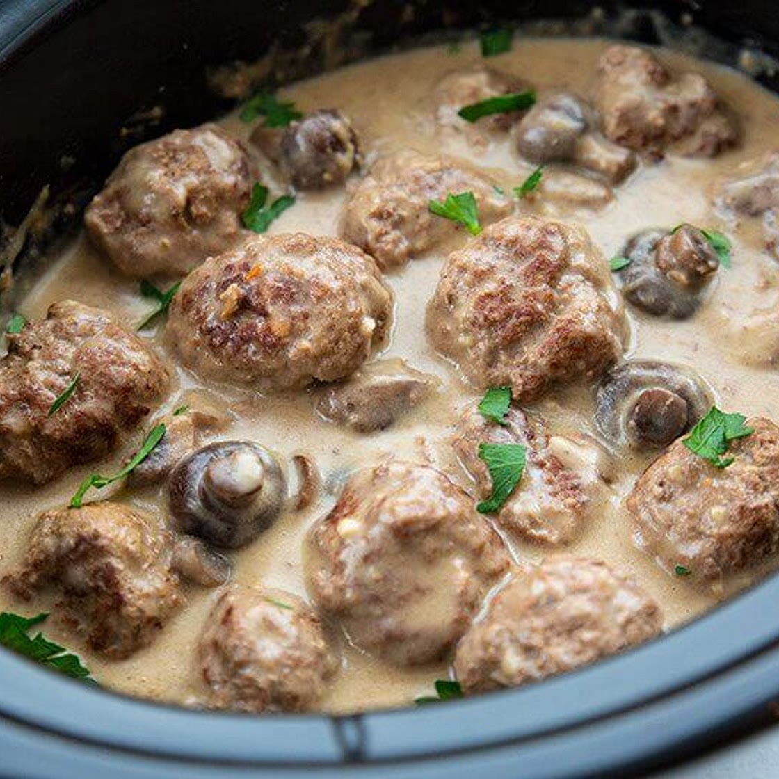 Crock Pot Meatballs with Creamy Mushroom Gravy
