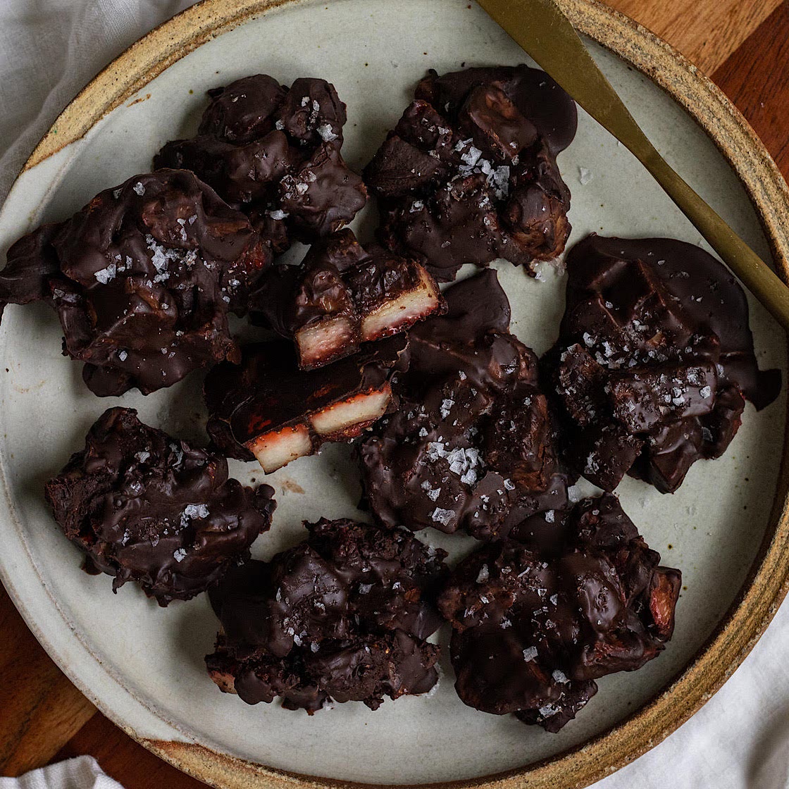 Salted Dark Chocolate Strawberry Clusters