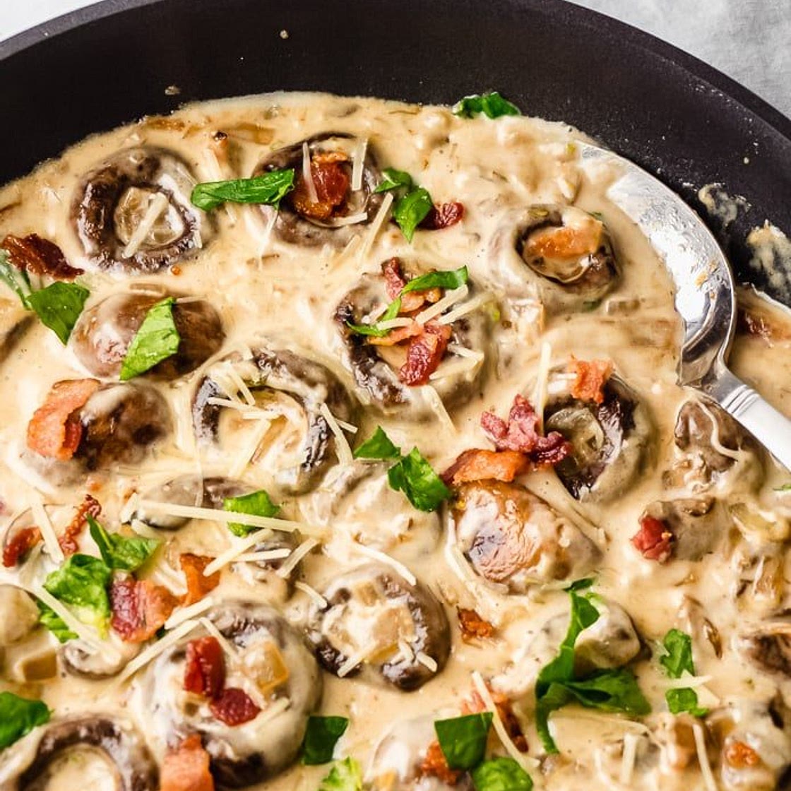Keto Garlic Parmesan Mushrooms with Bacon