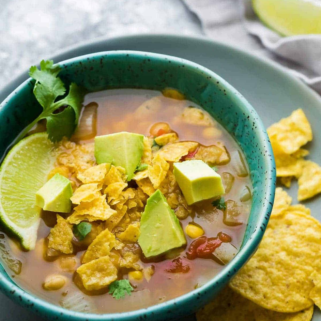 Slow Cooker Chickpea Tortilla Soup (Freezer to Crock Pot)