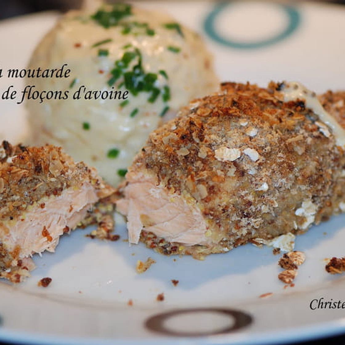 Saumon à la moutarde en croûte de flocons d'avoine