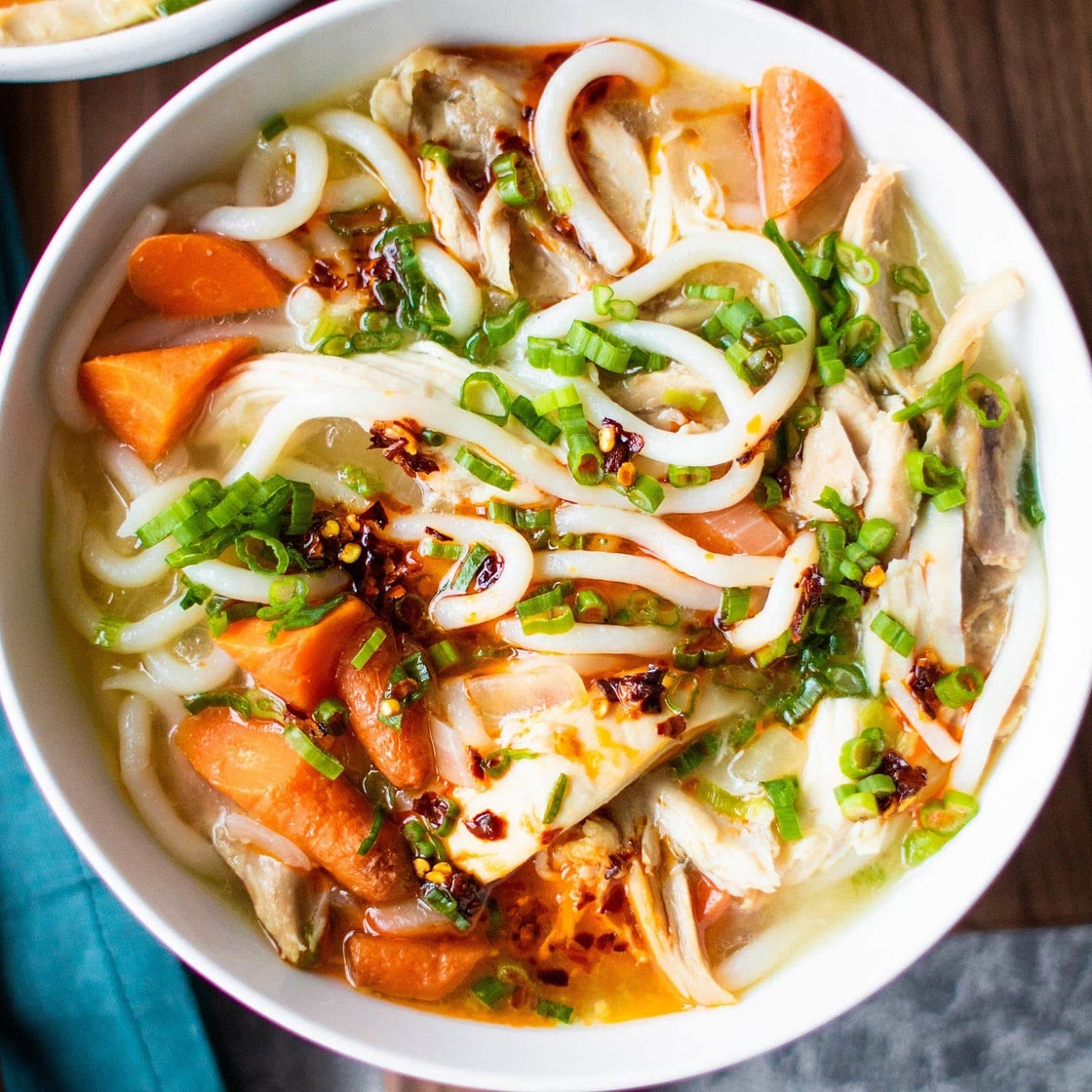 miso ginger chicken udon soup