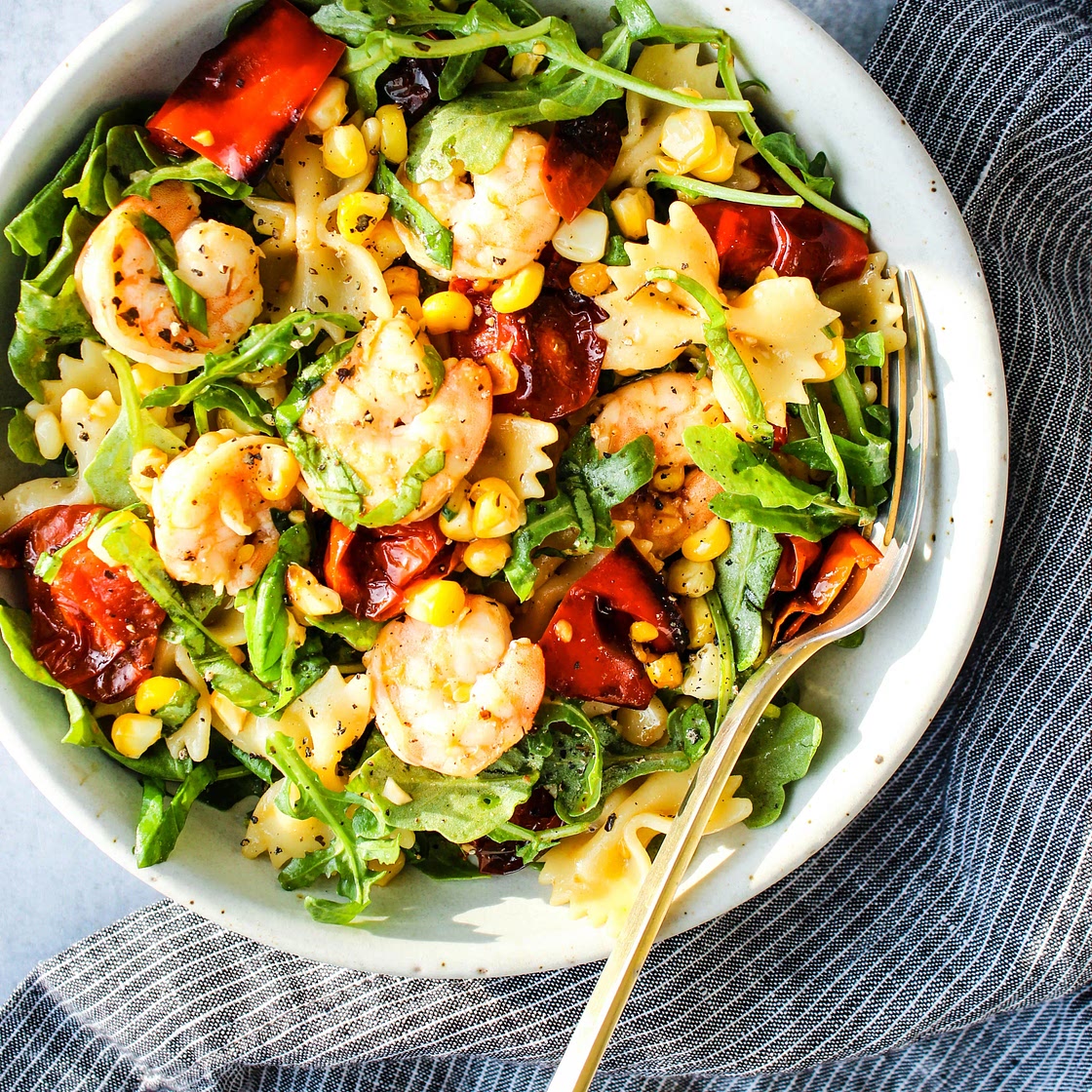 Roasted Vegetable Pasta Salad With Shrimp