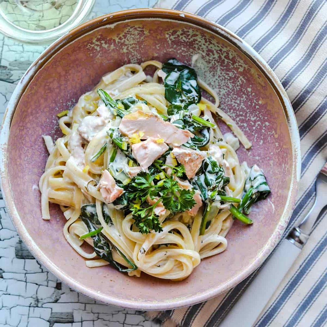 Creamy Trout and Spinach Pasta