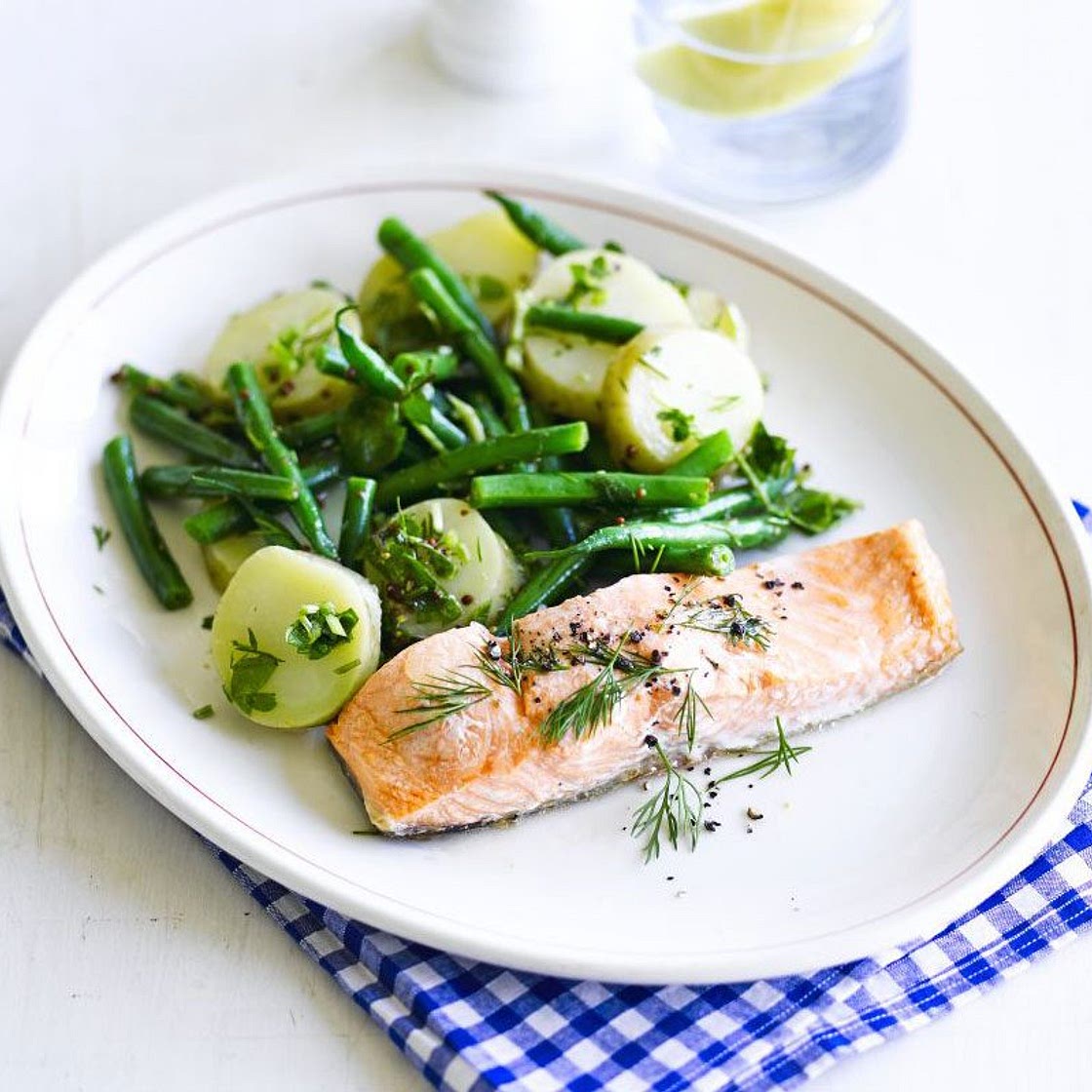Salmon with new potato & watercress salad