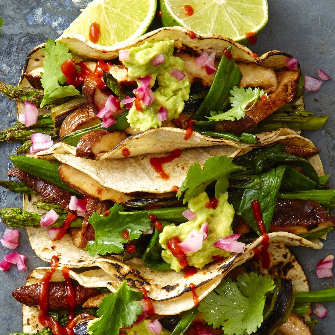 Grilled Asparagus and Shiitake Tacos