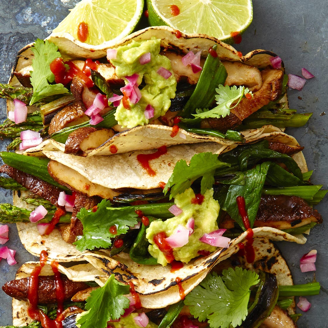 Grilled Asparagus and Shiitake Tacos