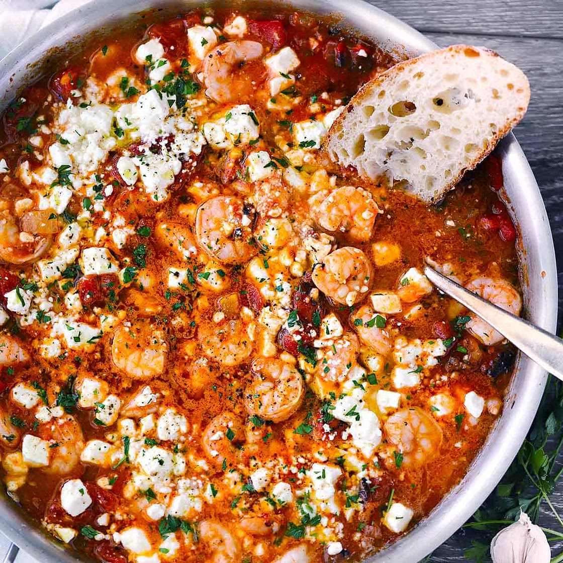 Greek Shrimp with Tomatoes and Feta (Garides Saganaki)