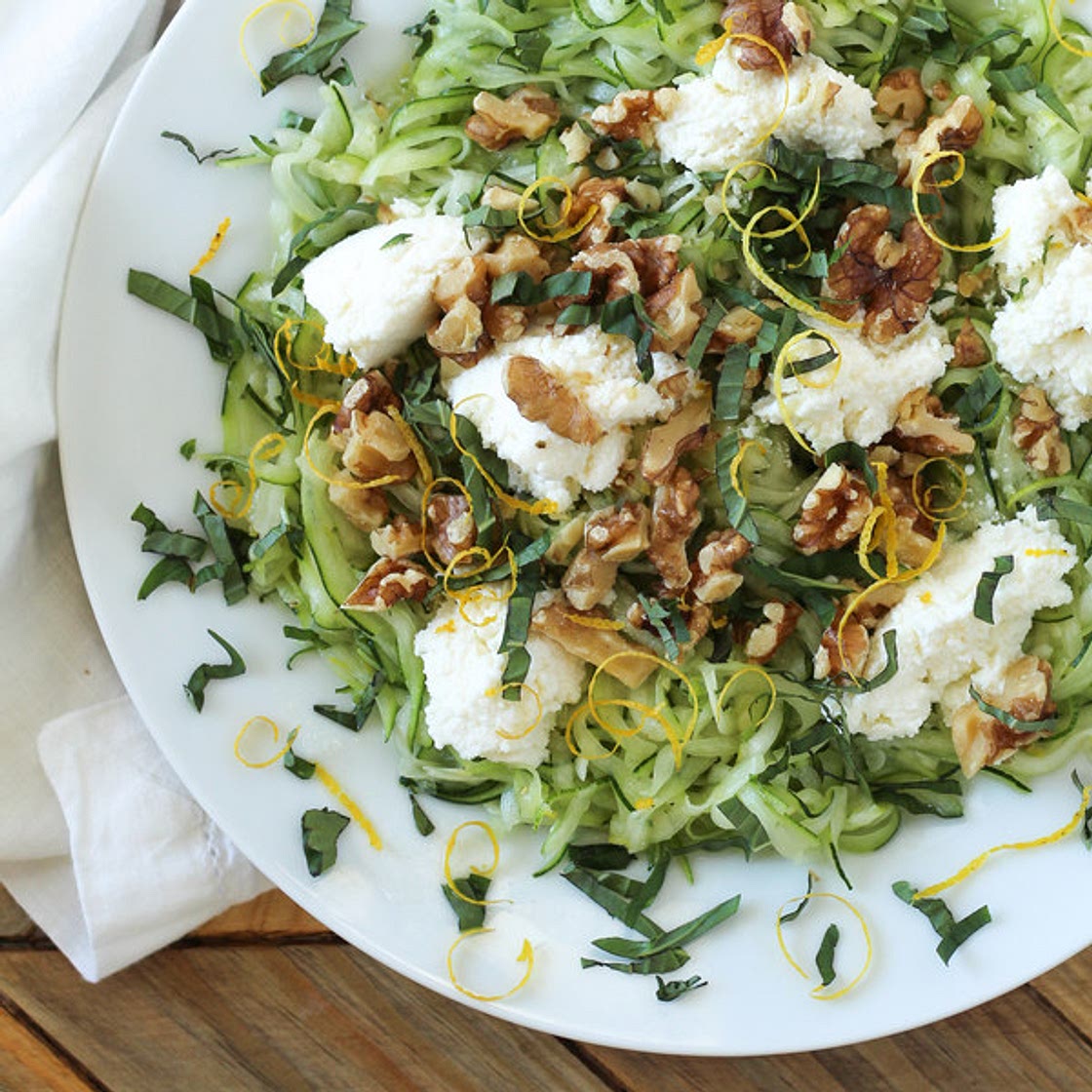 Lemon-Garlic Zucchini Salad with Walnuts & Ricotta Cheese