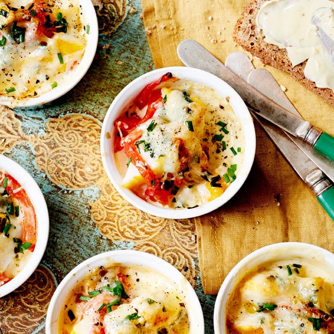 Cheesy smoked haddock pots
