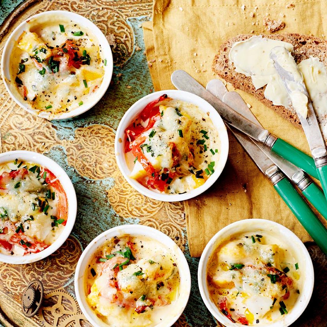 Cheesy smoked haddock pots