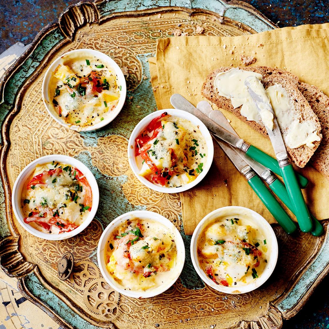 Cheesy smoked haddock pots
