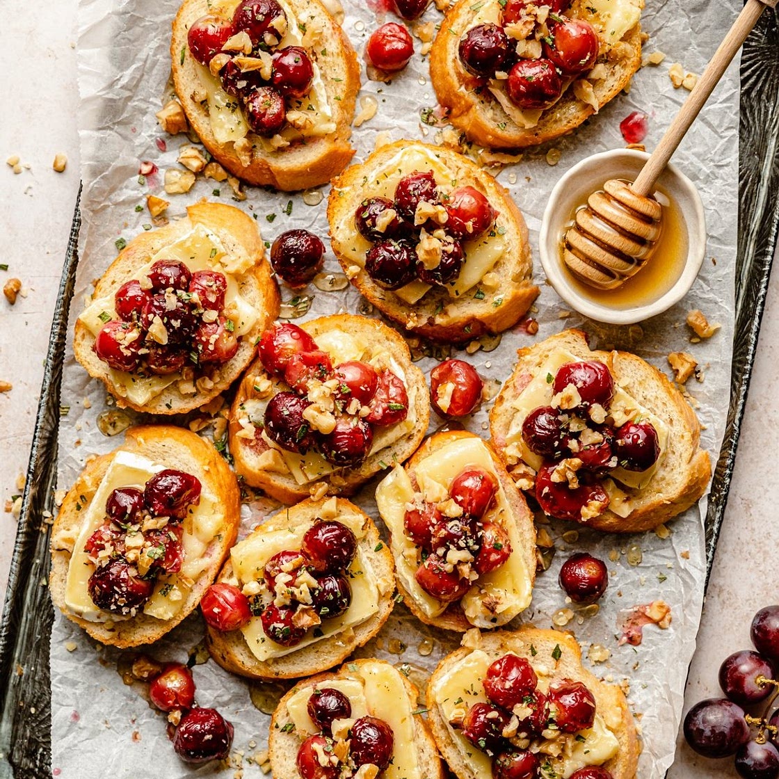 Roasted Grape & Brie Crostini with Honey + Sea Salt