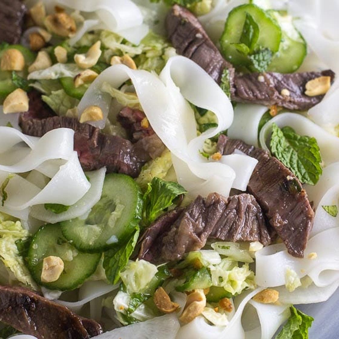 Low FODMAP Asian Steak & Noodle Salad with Mint & Peanuts