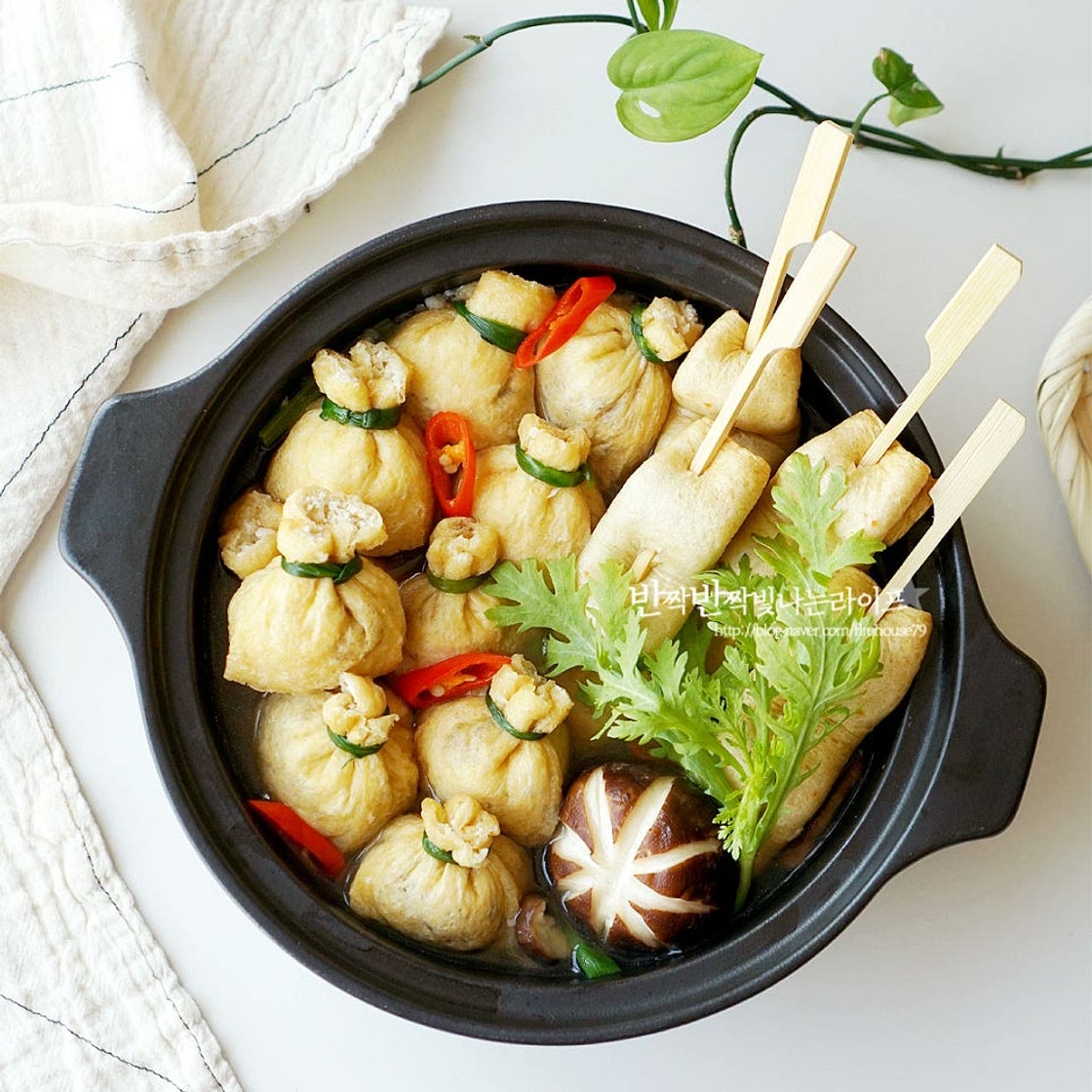 유부주머니 만들기 유부어묵탕 사각 유부 요리 유부주머니전골