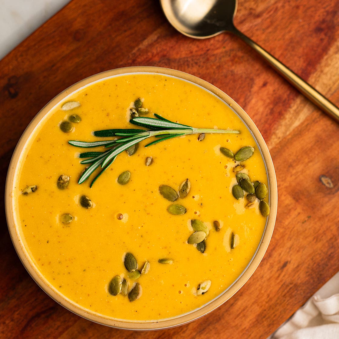 Roasted Sweet Potato Feta Soup with rosemary