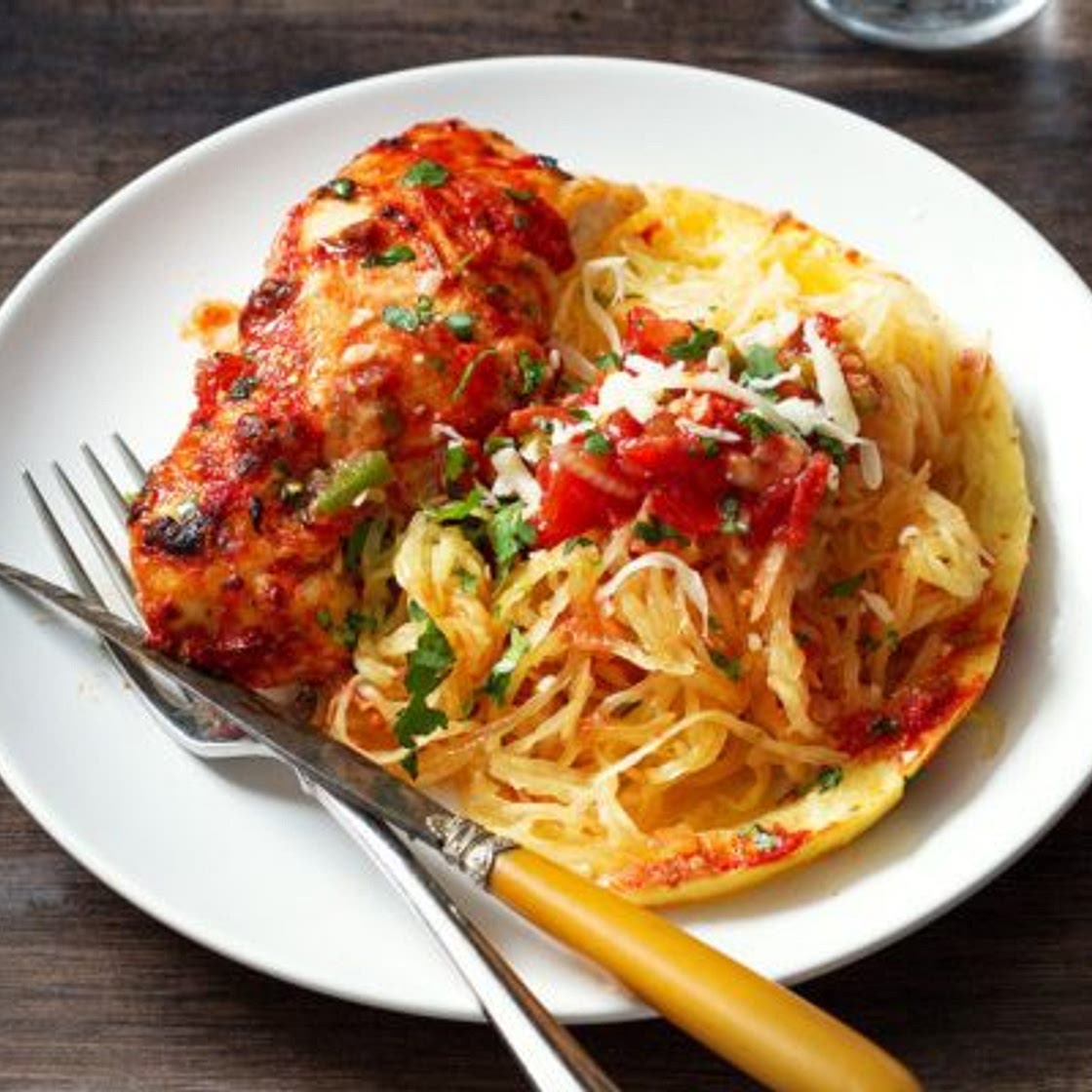 Sheet-Pan Salsa Chicken with Spaghetti Squash