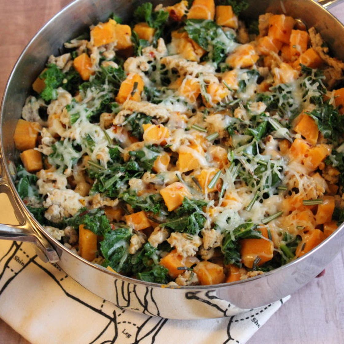 Ground Turkey, Kale and Sweet Potato Skillet