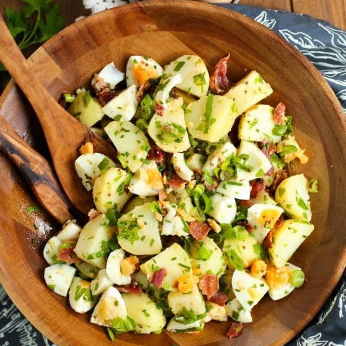 No Mayo Potato Salad with Herbed Bacon & Eggs