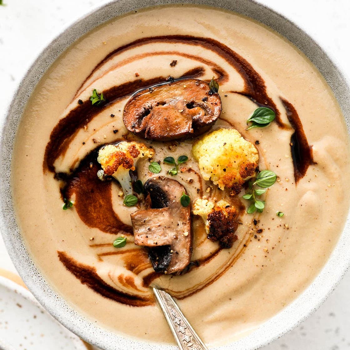 Creamy Roasted Cauliflower and Mushroom Soup - Dairy Free!