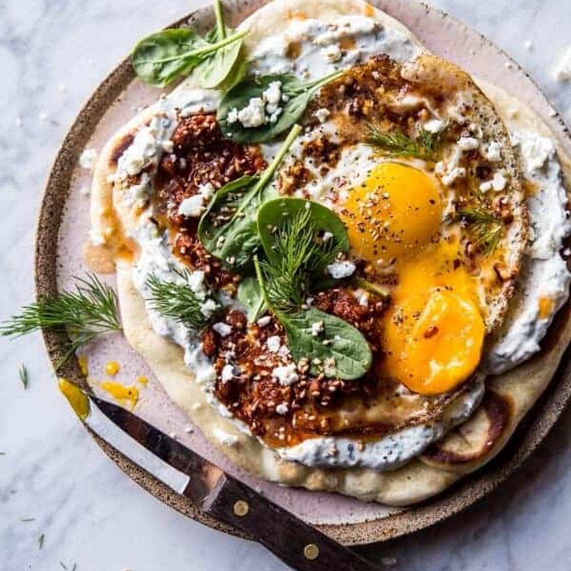 Turkish Fried Eggs in Herbed Yogurt
