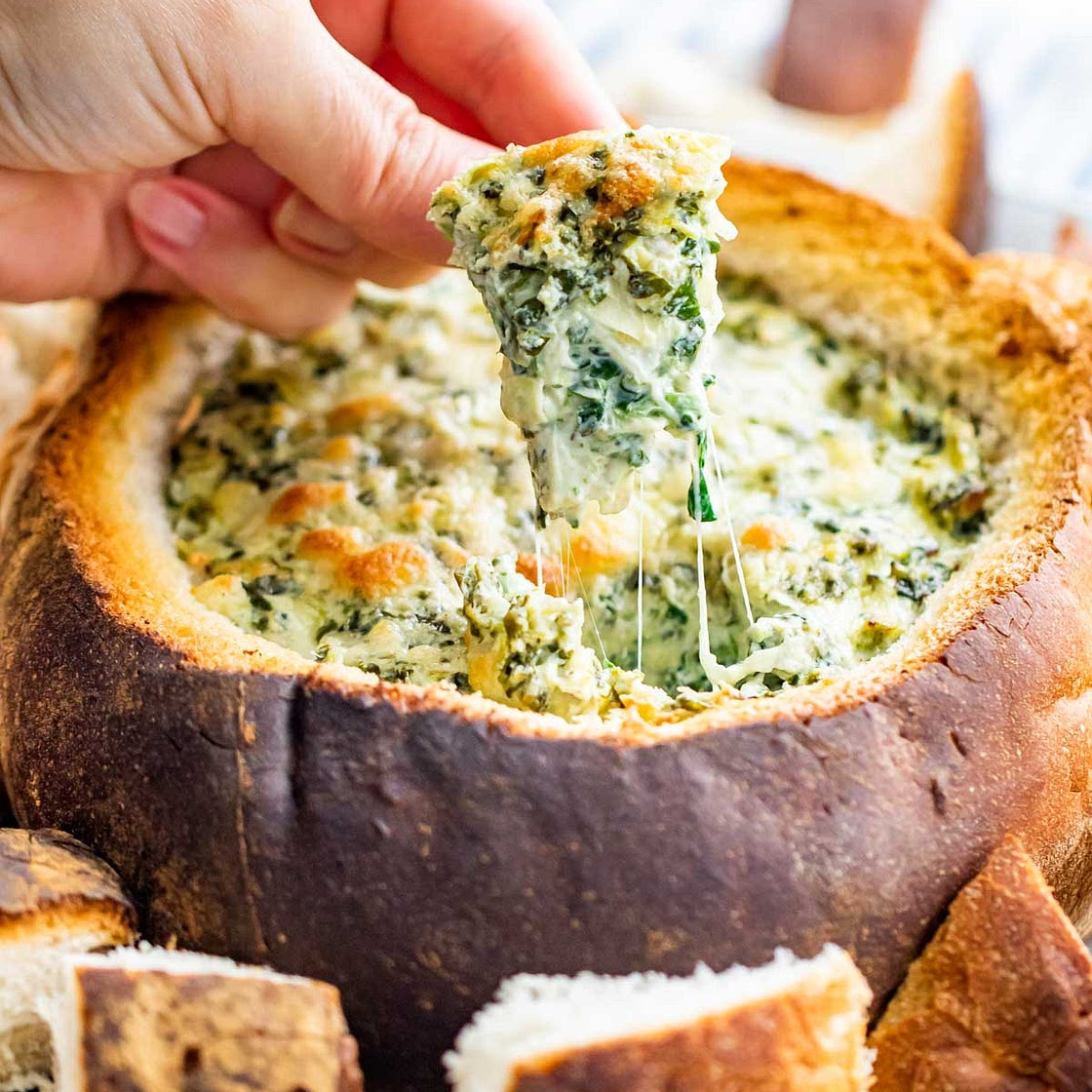 Spinach Artichoke Dip In a Bread Bowl