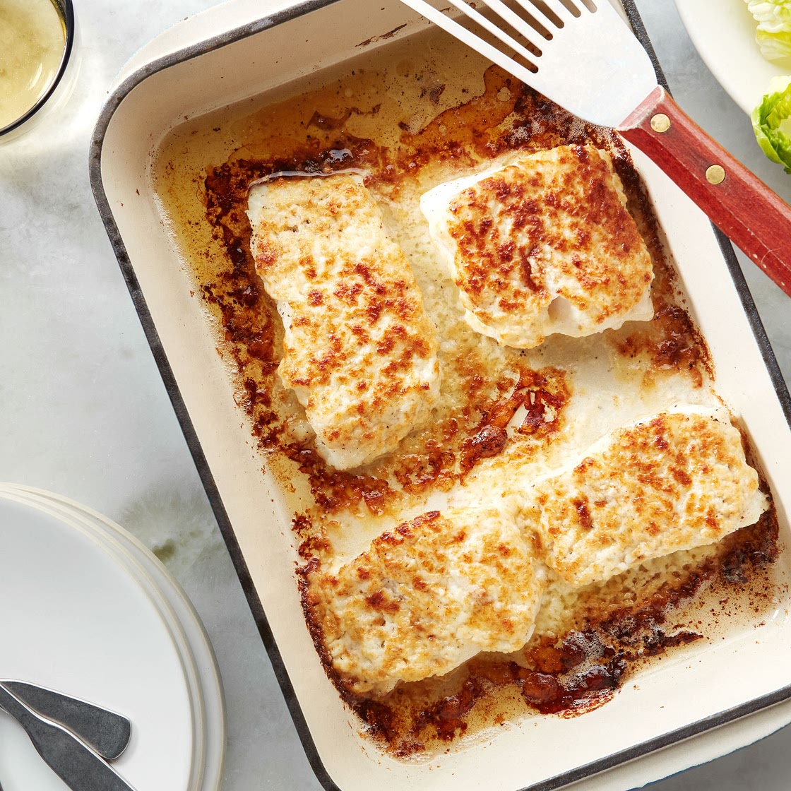 Roasted Garlic and Parmesan Baked Halibut