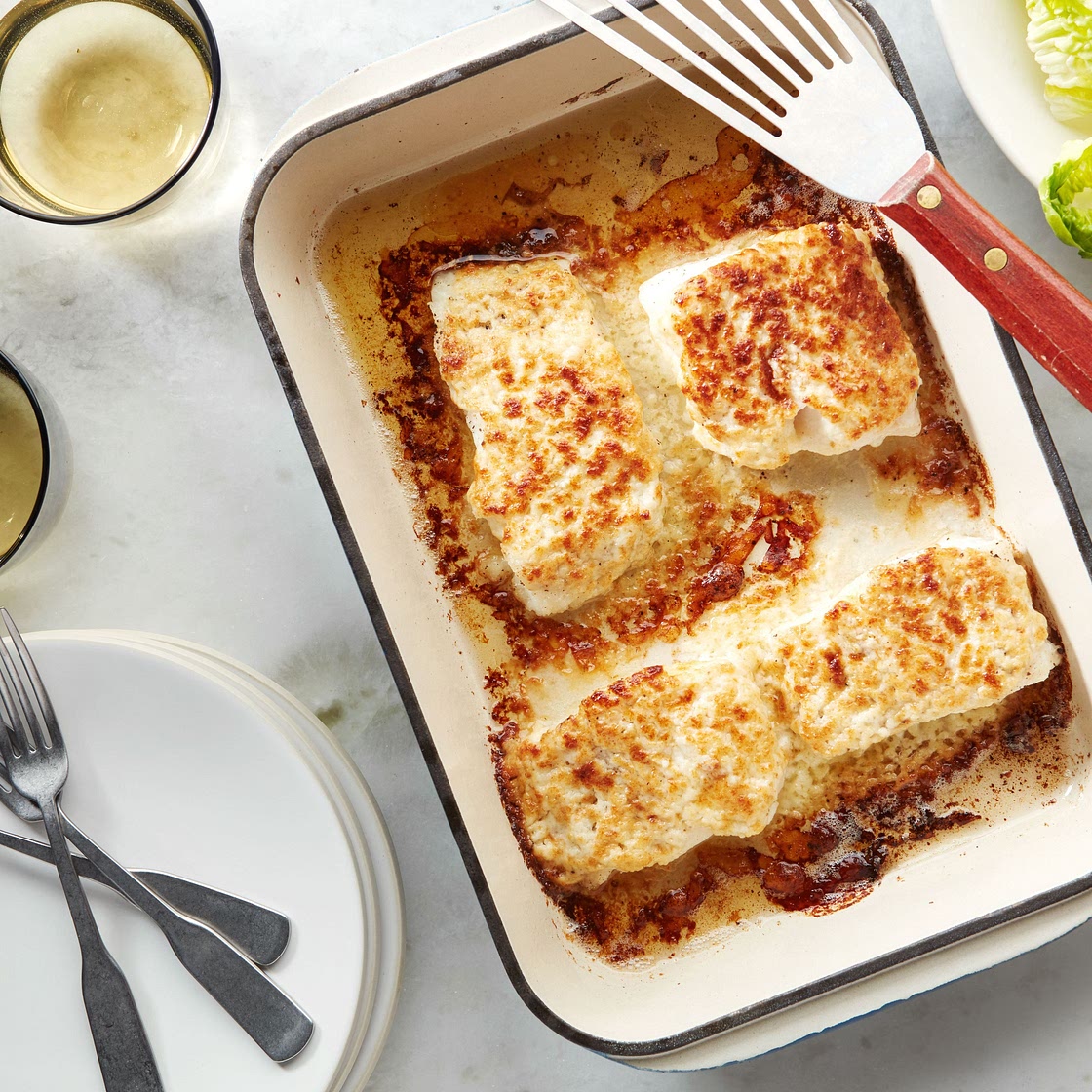 Roasted Garlic and Parmesan Baked Halibut