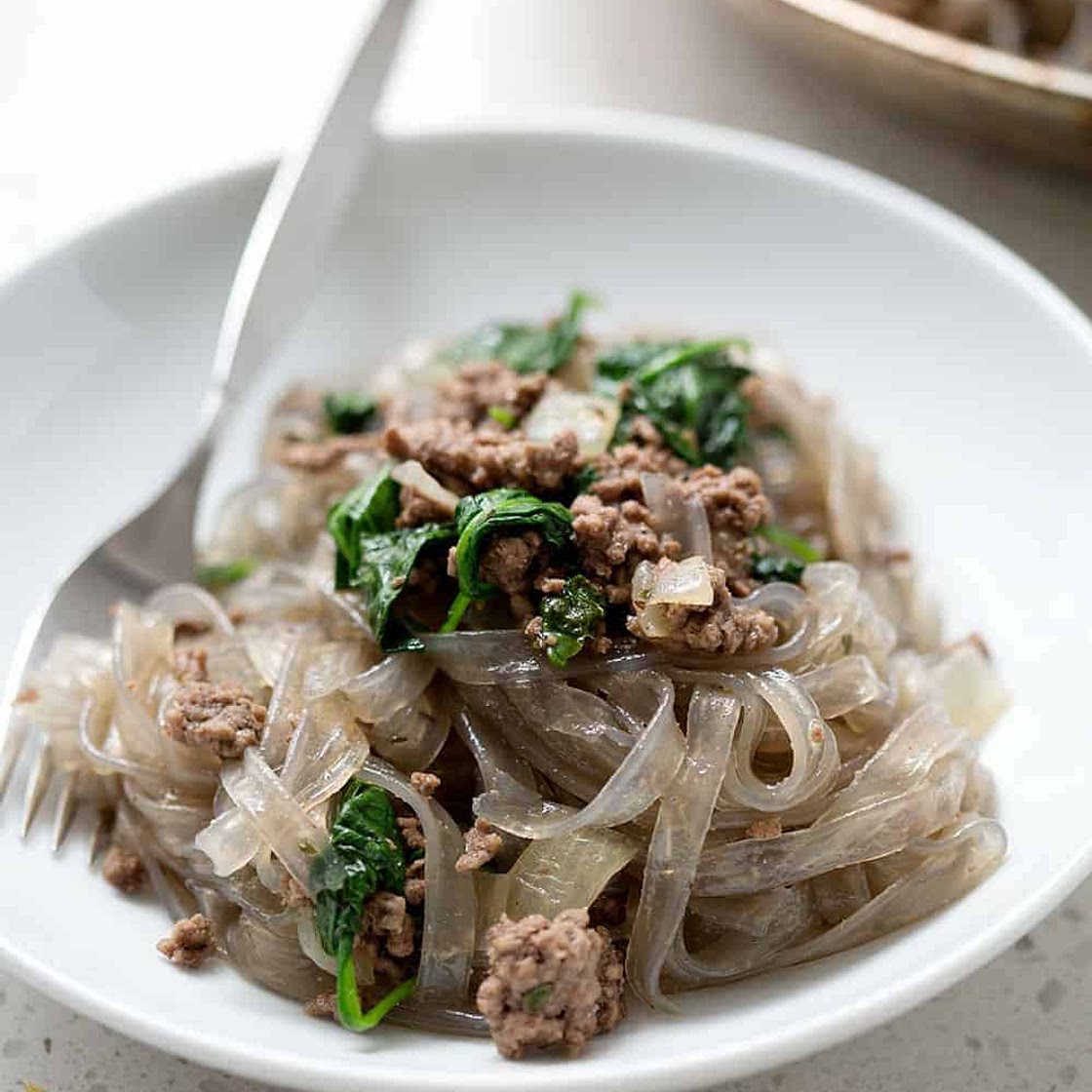 AIP Ground Beef Stroganoff with Spinach