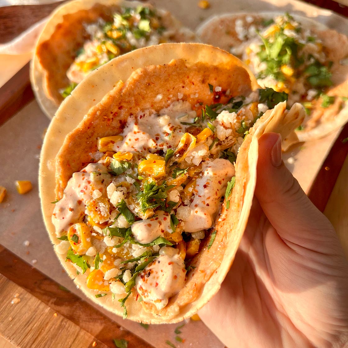 Street Corn Smash Chicken Tacos