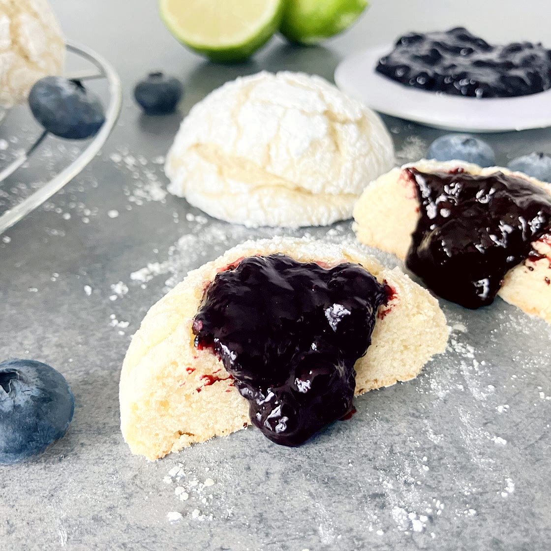 Spelt Crinkle Cookies with Lime and Blueberry