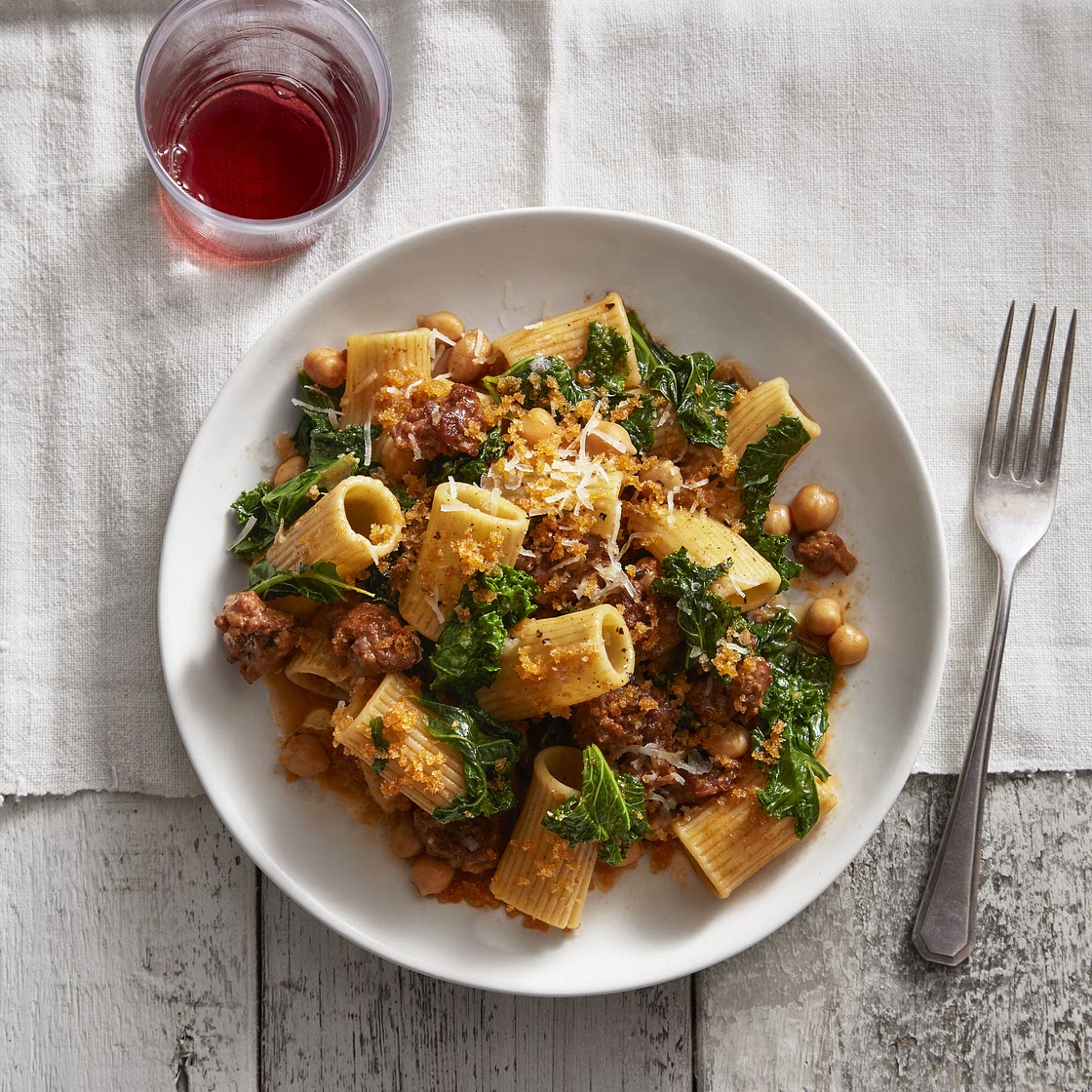 Chickpea and Kale Rigatoni with Smoky Bread Crumbs
