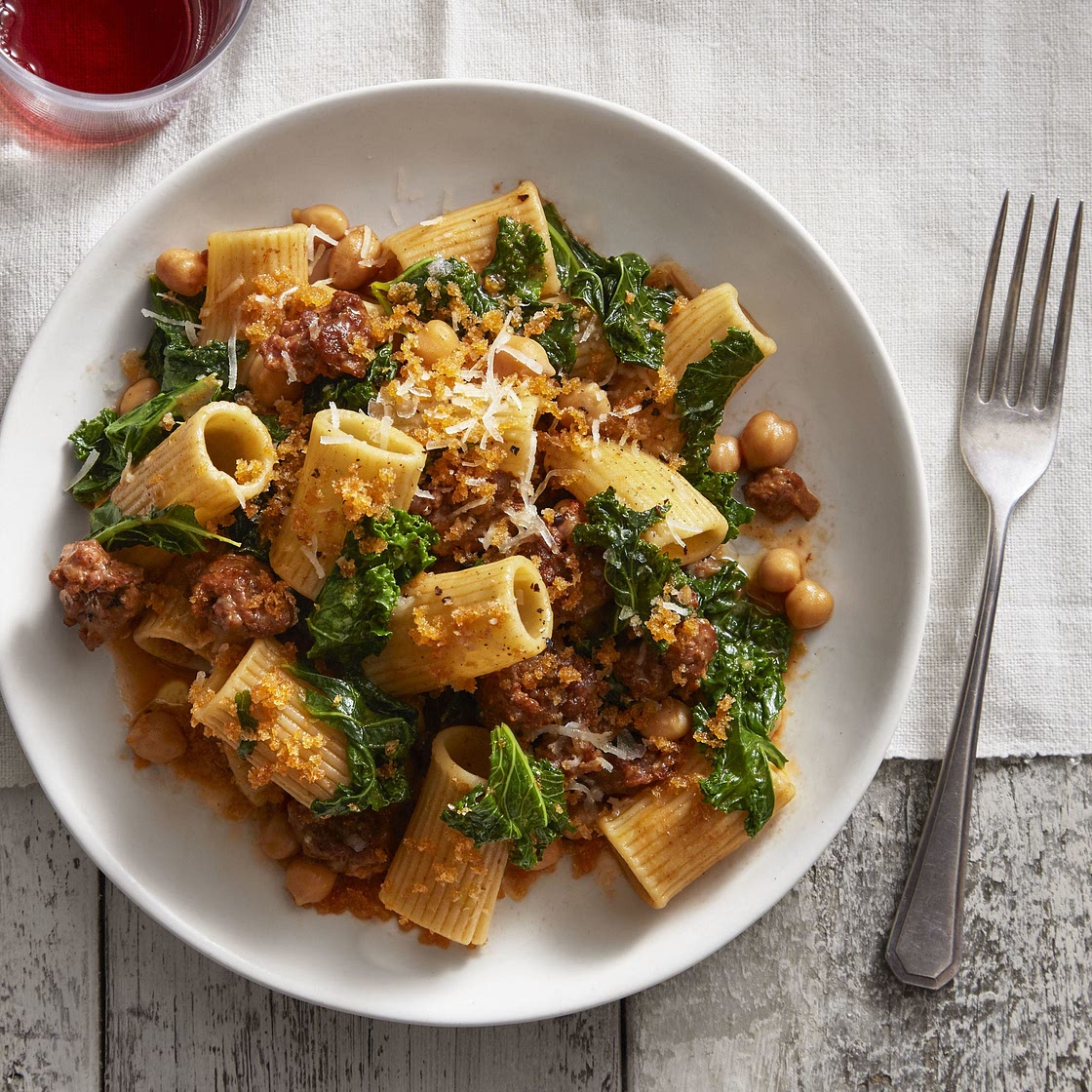 Chickpea and Kale Rigatoni with Smoky Bread Crumbs