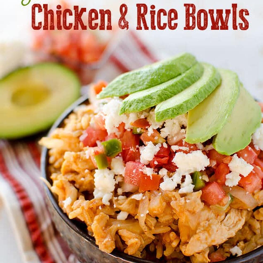 Light Crock Pot Fiesta Chicken & Rice Bowls