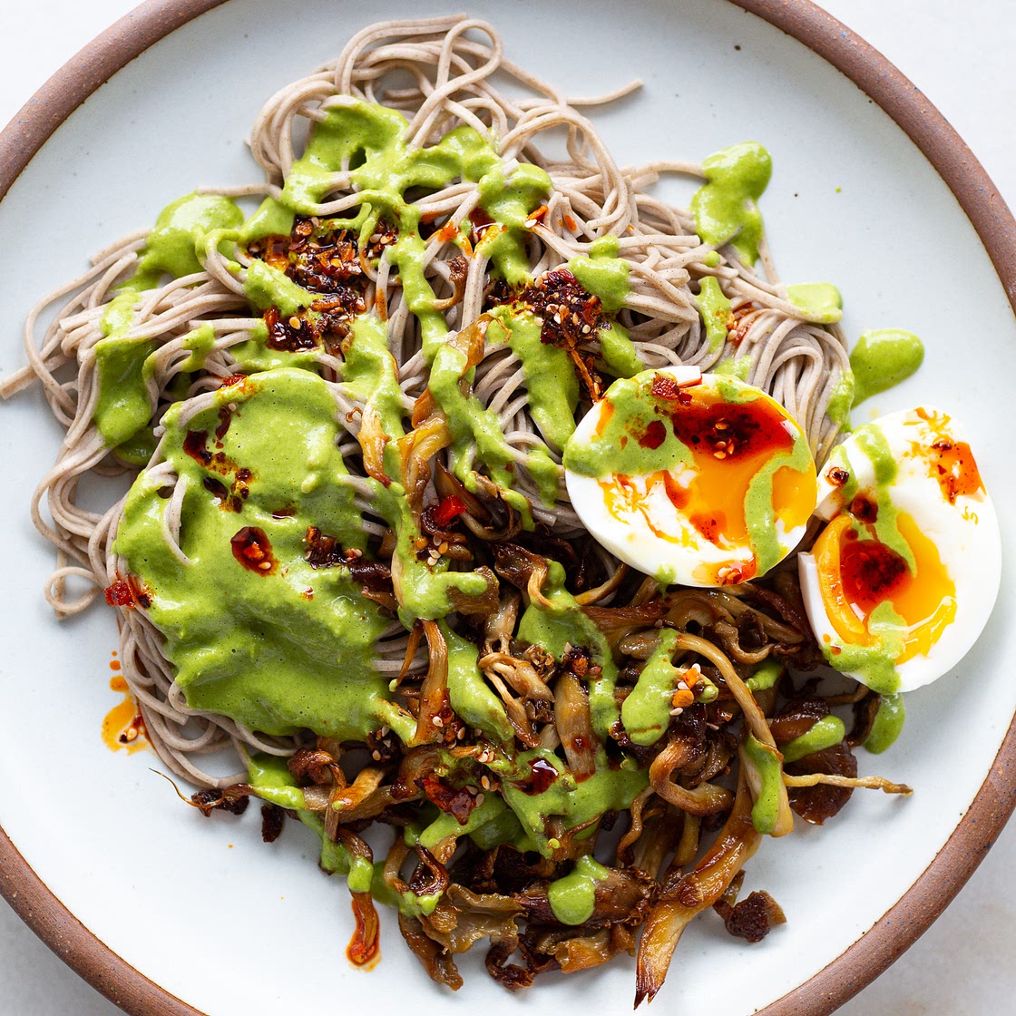 Crispy Oyster Mushrooms on Cold Soba Noodles