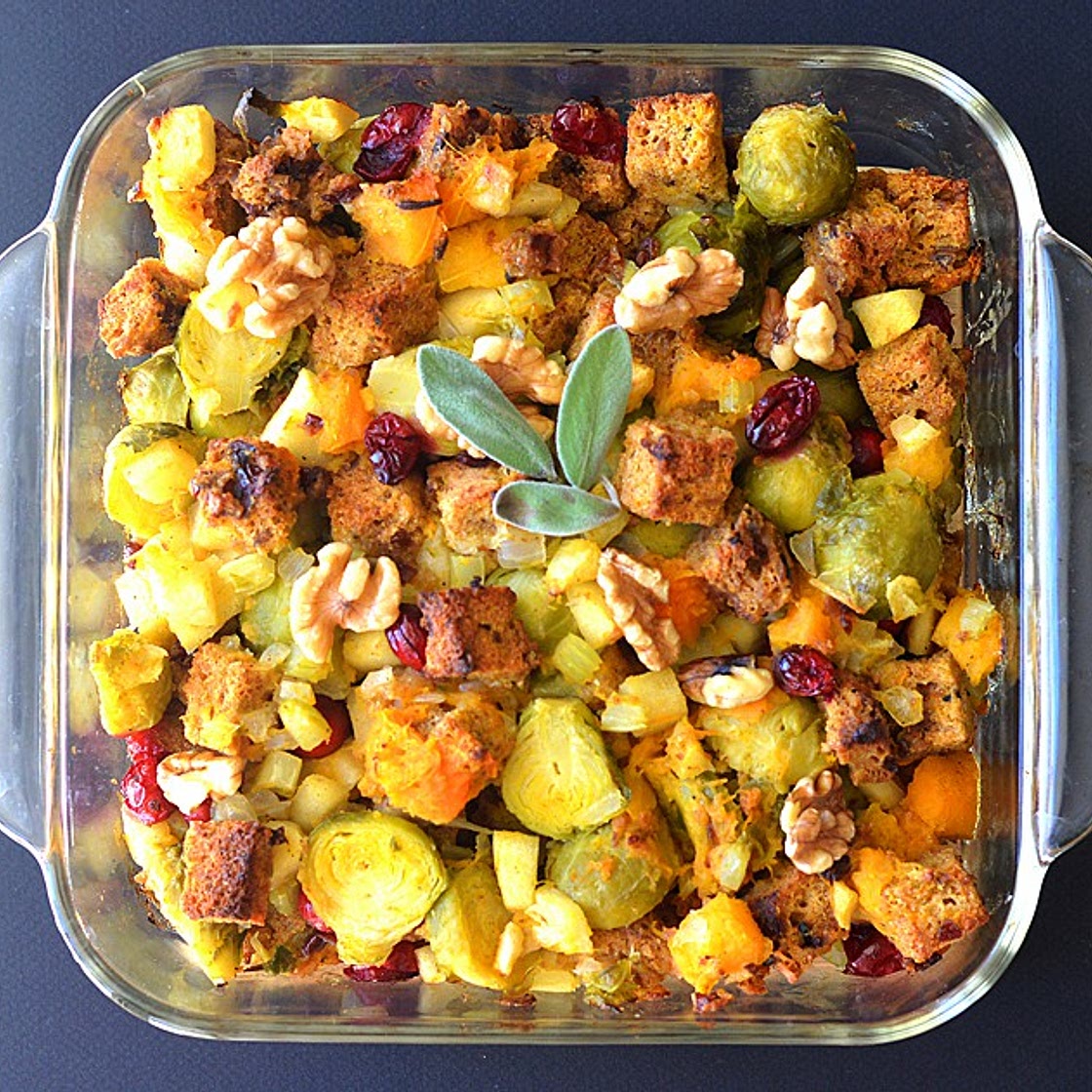 Butternut, Brussel Sprout & Cranberry Bread Stuffing