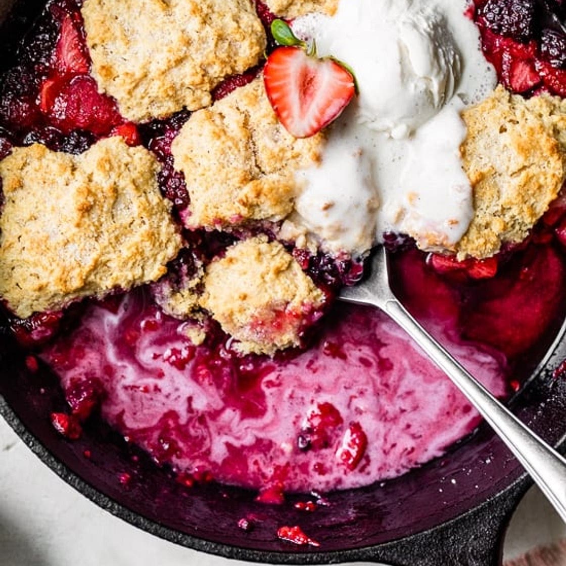 Skillet Mixed Berry Buttermilk Cobbler