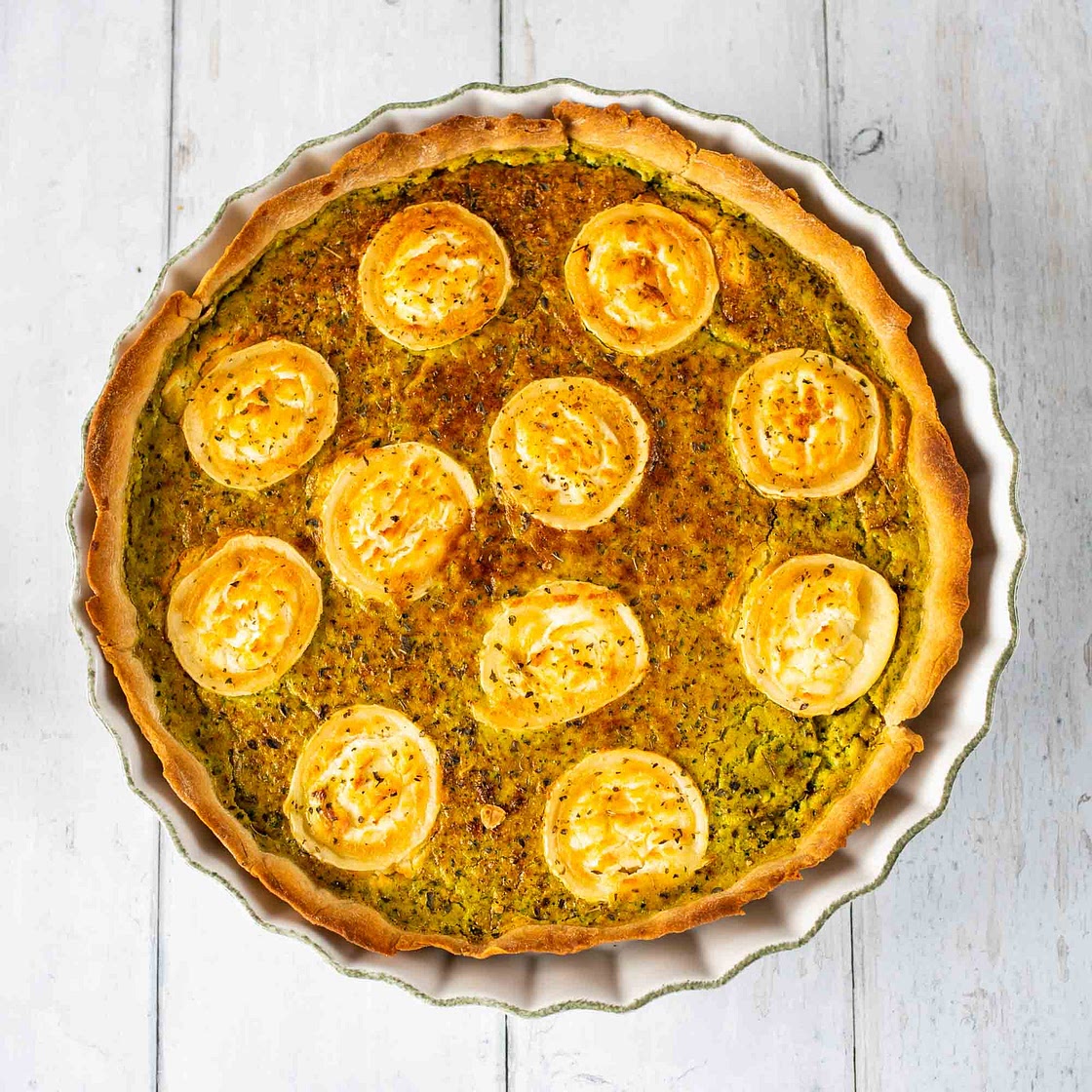 Quiche courgette-chèvre-origan (pâte maison à l’huile d’olive)