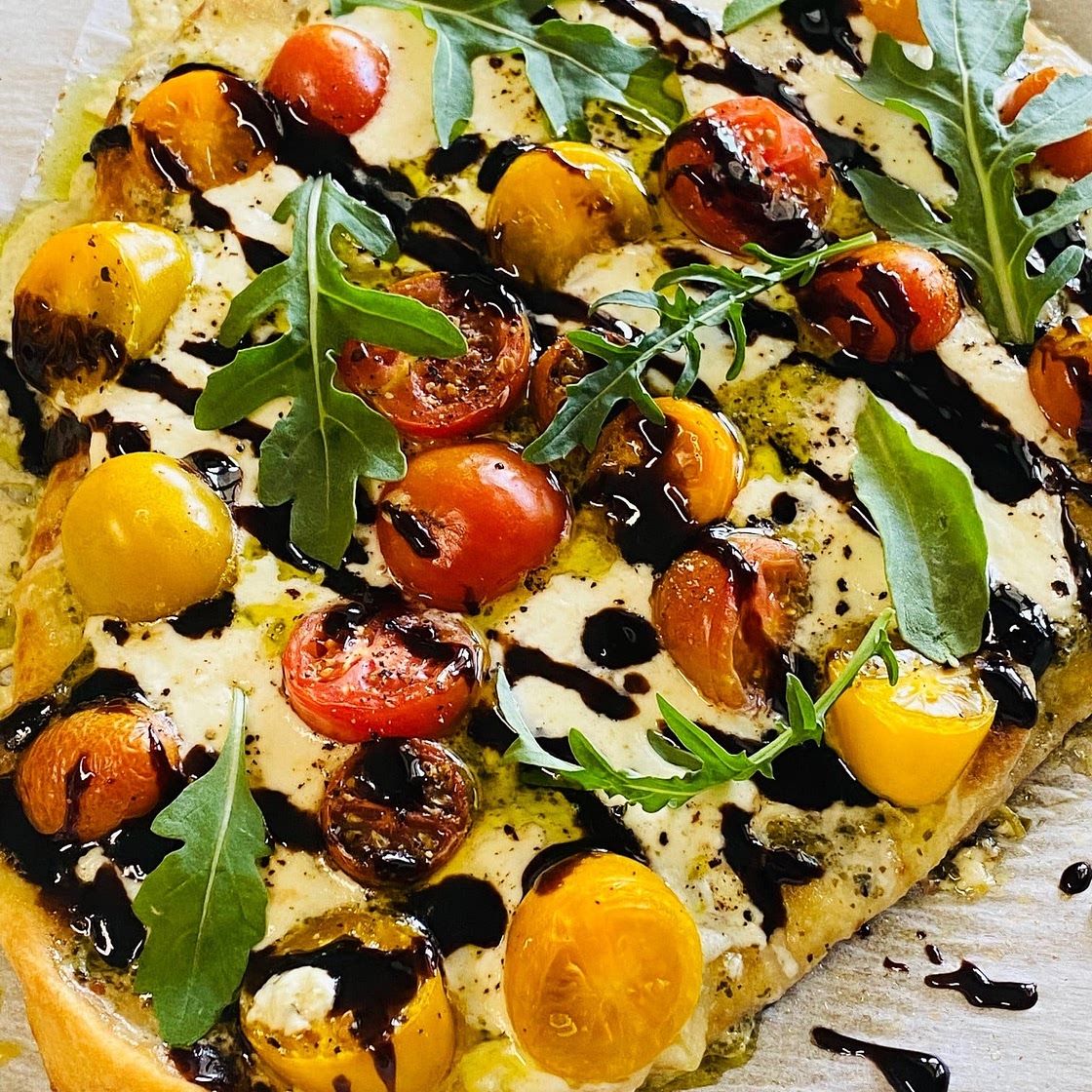 Tomato Burrata Pesto Flatbreads