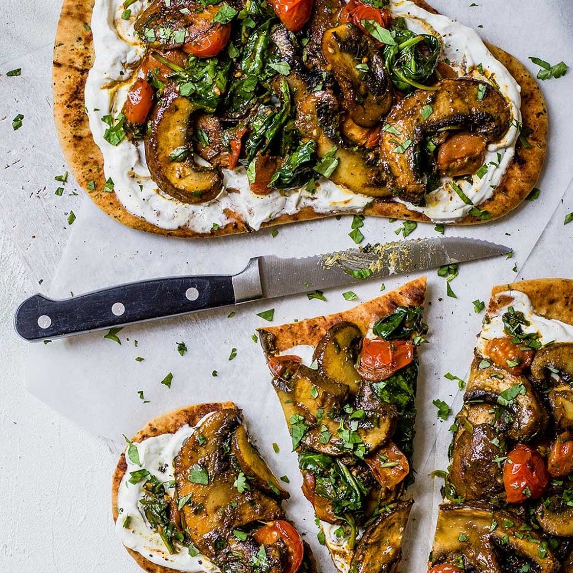 Curried mushroom flatbreads