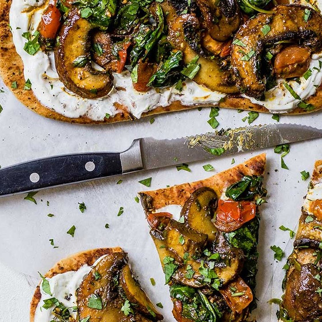 Curried mushroom flatbreads