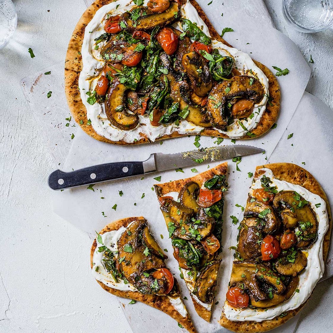 Curried mushroom flatbreads