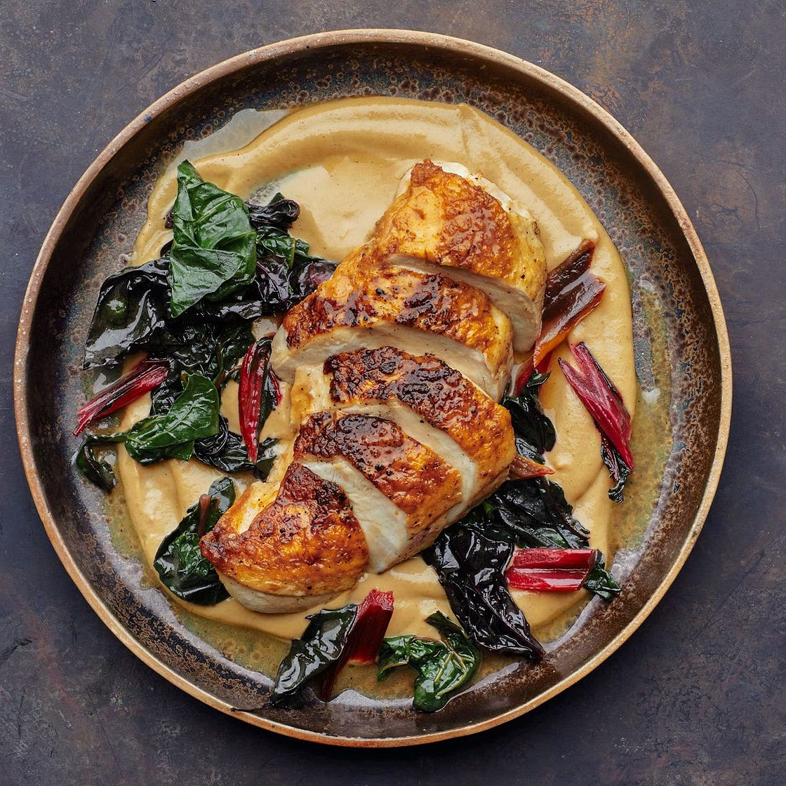Chicken With Mushroom Purée and Swiss Chard