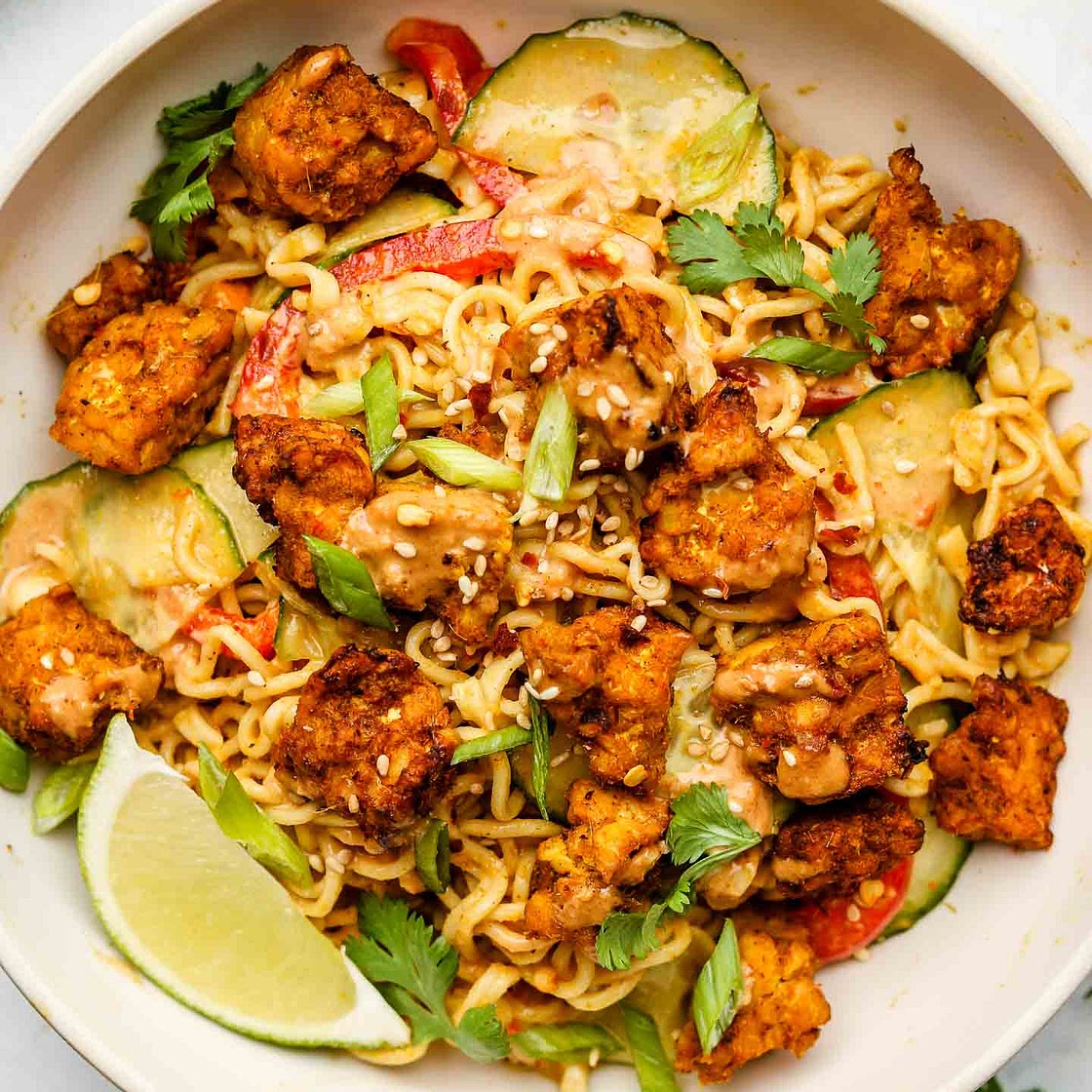 Peanut Noodle Salad with Satay Tempeh