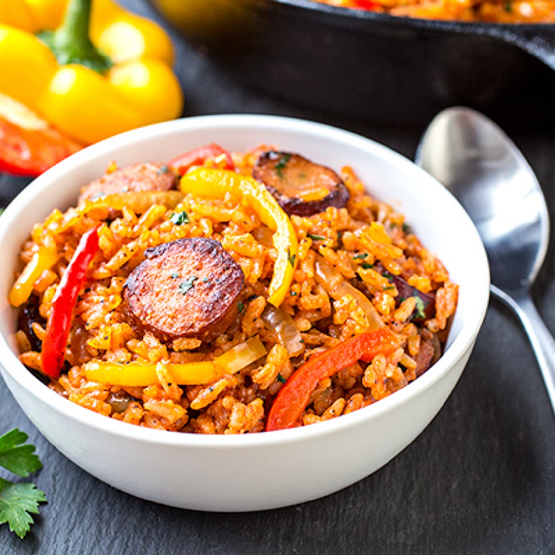 Smoked Sausage and Red Rice Skillet